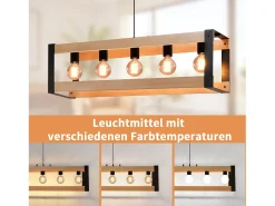 Online NETTLIFE Suspensión de lámpara para comedor vintage de madera negra E27, 5 llamas, mesa para comer industrial. Negro