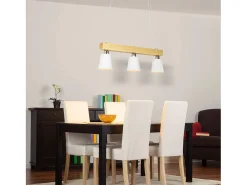 NETTLIFE Lámpara Suspendida-. Suspensión de madera, 3 llamas, caliente vintage, regulable en altura, bombilla E27, máxima 25 W. Blanco
