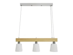 NETTLIFE Lámpara Suspendida-. Suspensión de madera, 3 llamas, caliente vintage, regulable en altura, bombilla E27, máxima 25 W. Blanco