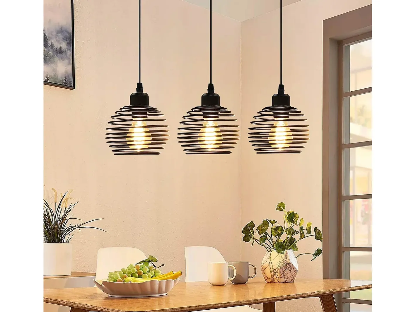 NETTLIFE Suspensión de mesa Vintage . Lámpara de mesa E27. Lámpara para comedor. Retró cocina industrial. Negro