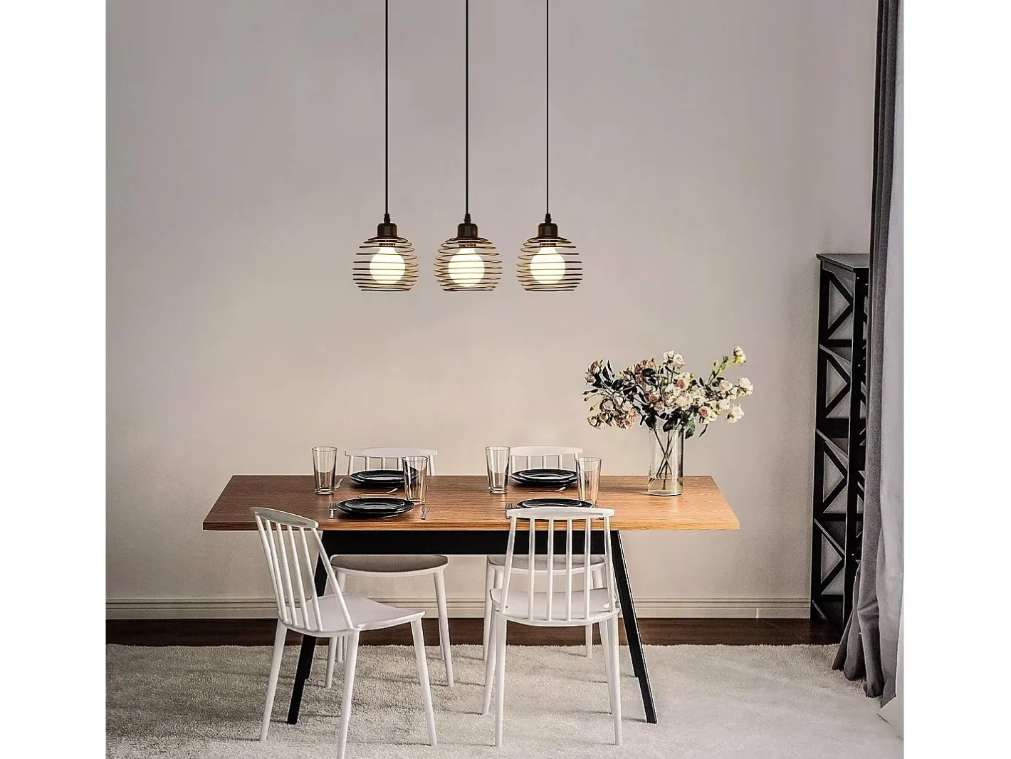 NETTLIFE Suspensión de mesa Vintage . Lámpara de mesa E27. Lámpara para comedor. Retró cocina industrial. Negro