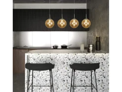 NETTLIFE Suspensión de vidrio ámbar Diam.70cm G9 lámpara de mesa de comedor ajustable en altura con 4 lámparas ámbar lámpara de sala de cocina Marru00f3n Best