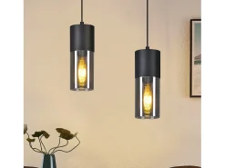 Discount NETTLIFE Suspensión lámpara de suspensión negra E27 para cocina, vidrio , metal, 1 bombilla industrial moderna Negro