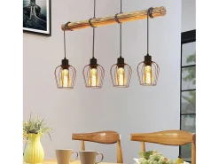 NETTLIFE Suspensión retro, lámpara de suspensión vintage de madera industrial negra E27. Marru00f3n