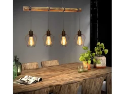 NETTLIFE Suspensión retro, lámpara de suspensión vintage de madera industrial negra E27. Marru00f3n