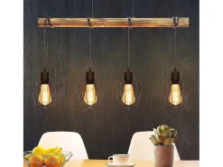 NETTLIFE Suspensión retro, lámpara de suspensión vintage de madera industrial negra E27. Marru00f3n
