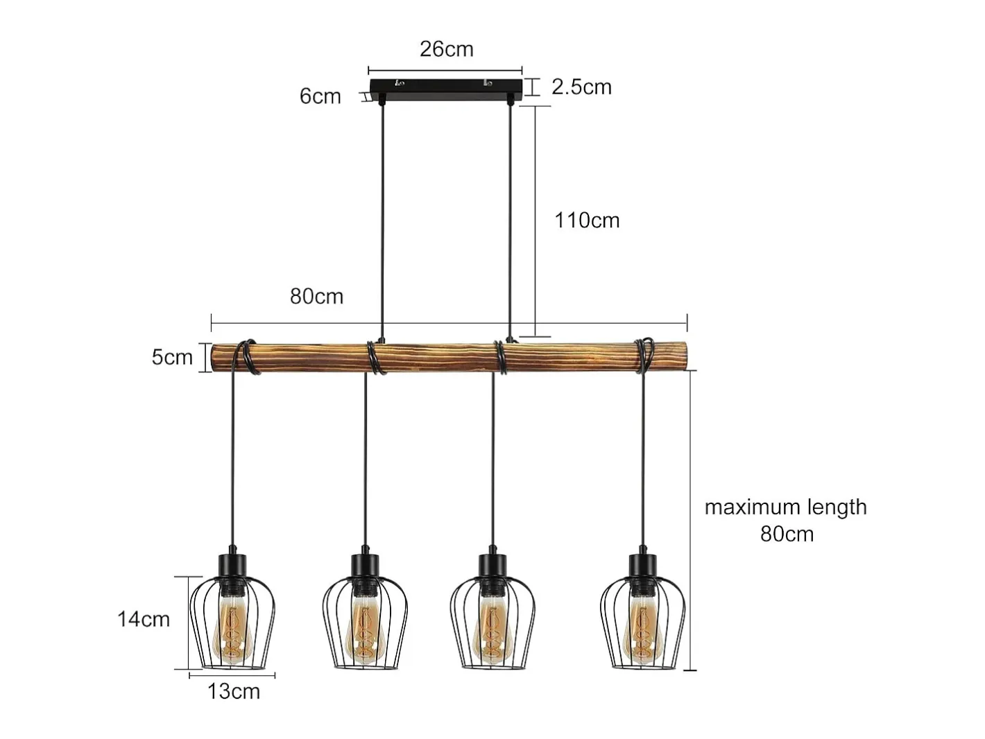 NETTLIFE Suspensión retro, lámpara de suspensión vintage de madera industrial negra E27. Marru00f3n
