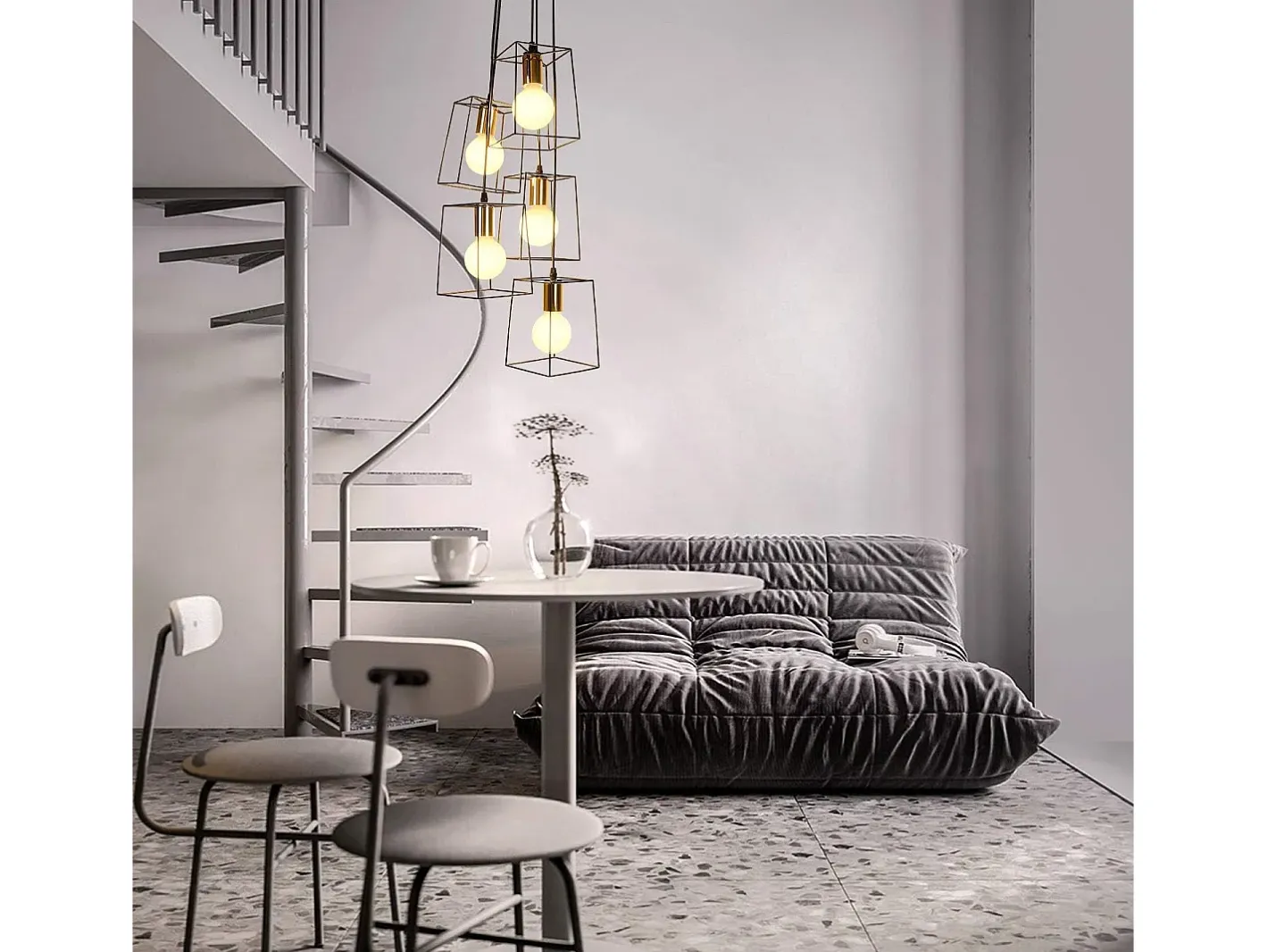 Hot NETTLIFE Suspensión vintage negra, 5 lámparas regulables en altura, de metal, E27 industrial. Negro