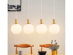 Clearance NETTLIFE Suspensiones de vidrio E27, Suspensión de 4 luces, colgante, Altura regulable, Lámpara colgante moderna Blanco