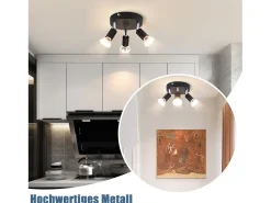 NETTLIFE Plafón-Techo de 3 Focos GU10 de Metal Orientable Estilo Industrial para Interior Cocina Salón Dormitorio Negro