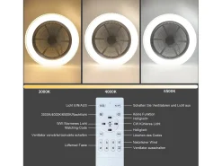NETTLIFE Plafón-Ventilador de techo LED con control remoto, silencioso, 48,5cm, ajustable, temporizador, cristal, para salón/dormitorio. Blanco