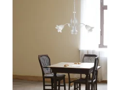 Olga - Lámpara de araña blanca con cristal alabastro y acabado plata antigua, 3 luces Ø60 cm Blanco New