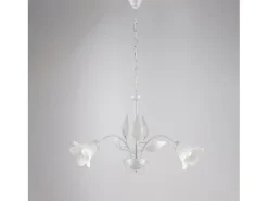 Olga - Lámpara de araña blanca con cristal alabastro y acabado plata antigua, 3 luces Ø60 cm Blanco New