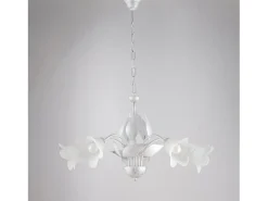 Hot Olga - Lámpara de araña de hierro lacado en con decoración. Difusores de plata antigua y cristal d. 14 alabastro 5 luces 103 - Ø68 Blanco