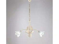 Lámpara Suspendida-Olga - Lámpara de araña con cristal alabastro y acabado oro antiguo, 3 luces Ø60 cm Marfil