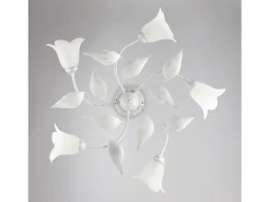 Plafón-Olga - Lámpara de techo blanca con cristal alabastro y acabado plata antigua, 5 luces Ø70 cm Blanco