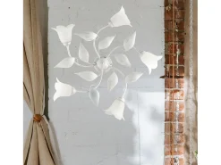 Plafón-Olga - Lámpara de techo blanca con cristal alabastro y acabado plata antigua, 5 luces Ø70 cm Blanco