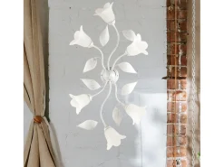 Plafón-Olga - Lámpara de techo en hierro lacado en con decoración. Difusores de plata antigua y cristal d. 14 alabastro 6 luces L. 70 X 52 Blanco
