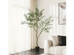 Planta Artificial-Olivo artificial 180 cm, planta en maceta, plástico, , con musgo y césped artificial (17x17x180 cm) Verde