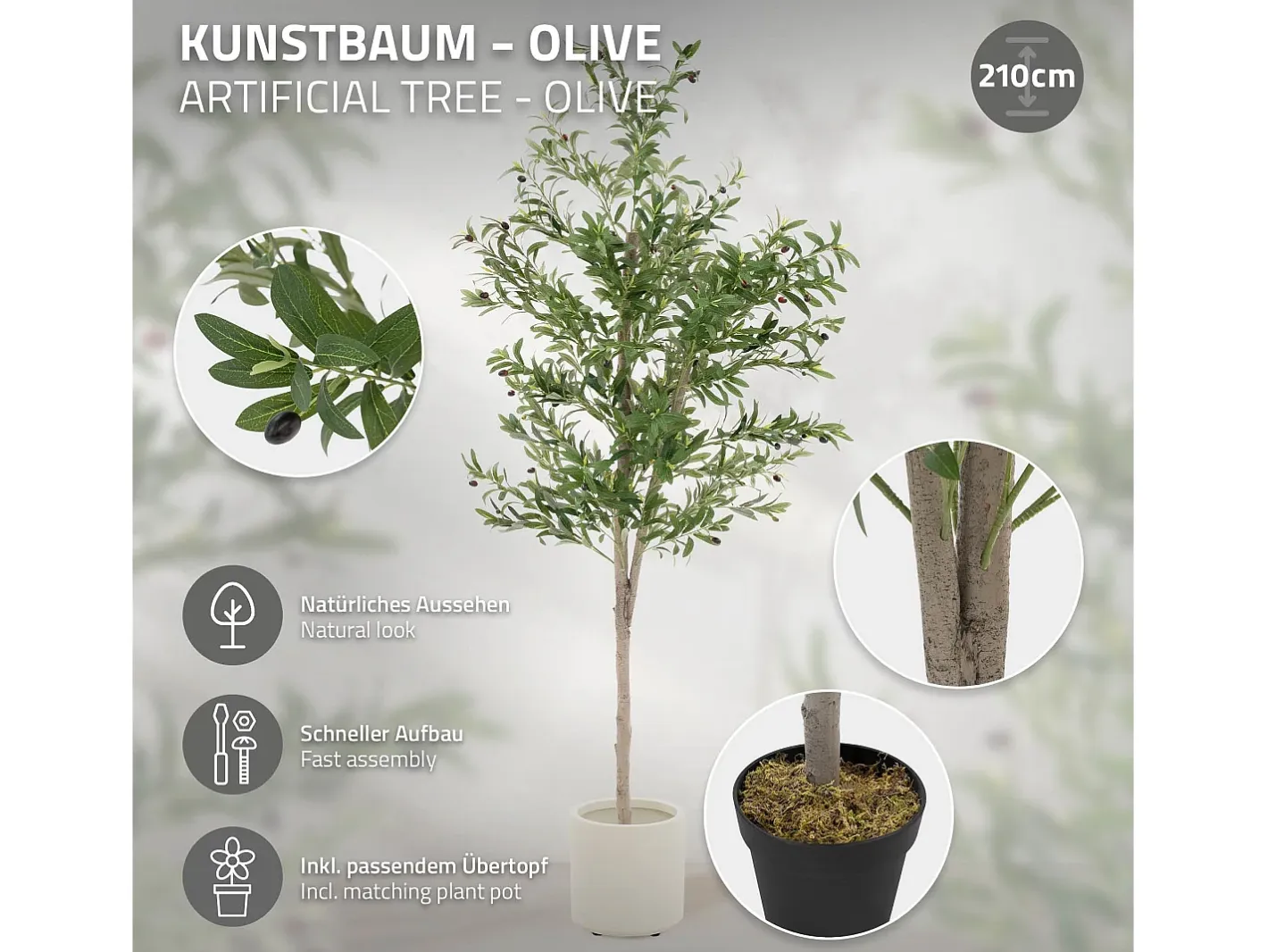 ML-DESIGN Planta Artificial-Olivo artificial Plantas artificiales Árbol artificial Planta artificial en mace Verde