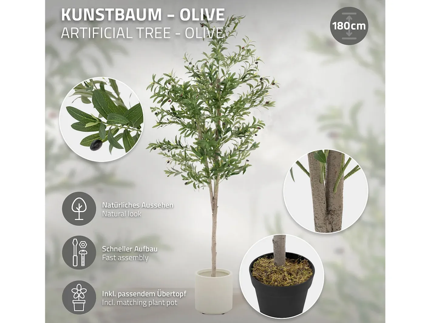 Discount ML-DESIGN Olivo artificial Plantas artificiales Árbol artificial Planta artificial en mace Verde