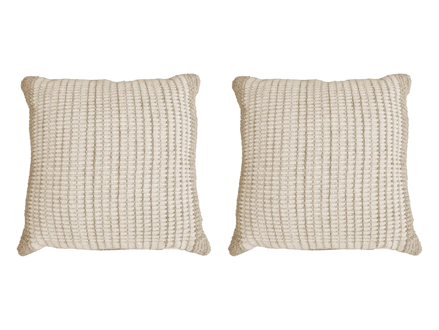 OZAIA Pack de 2 cojines de lana 100% hechos a mano - 60 x 60 cm - Marfil y gris - DIOULA Gris / Marfil Clearance