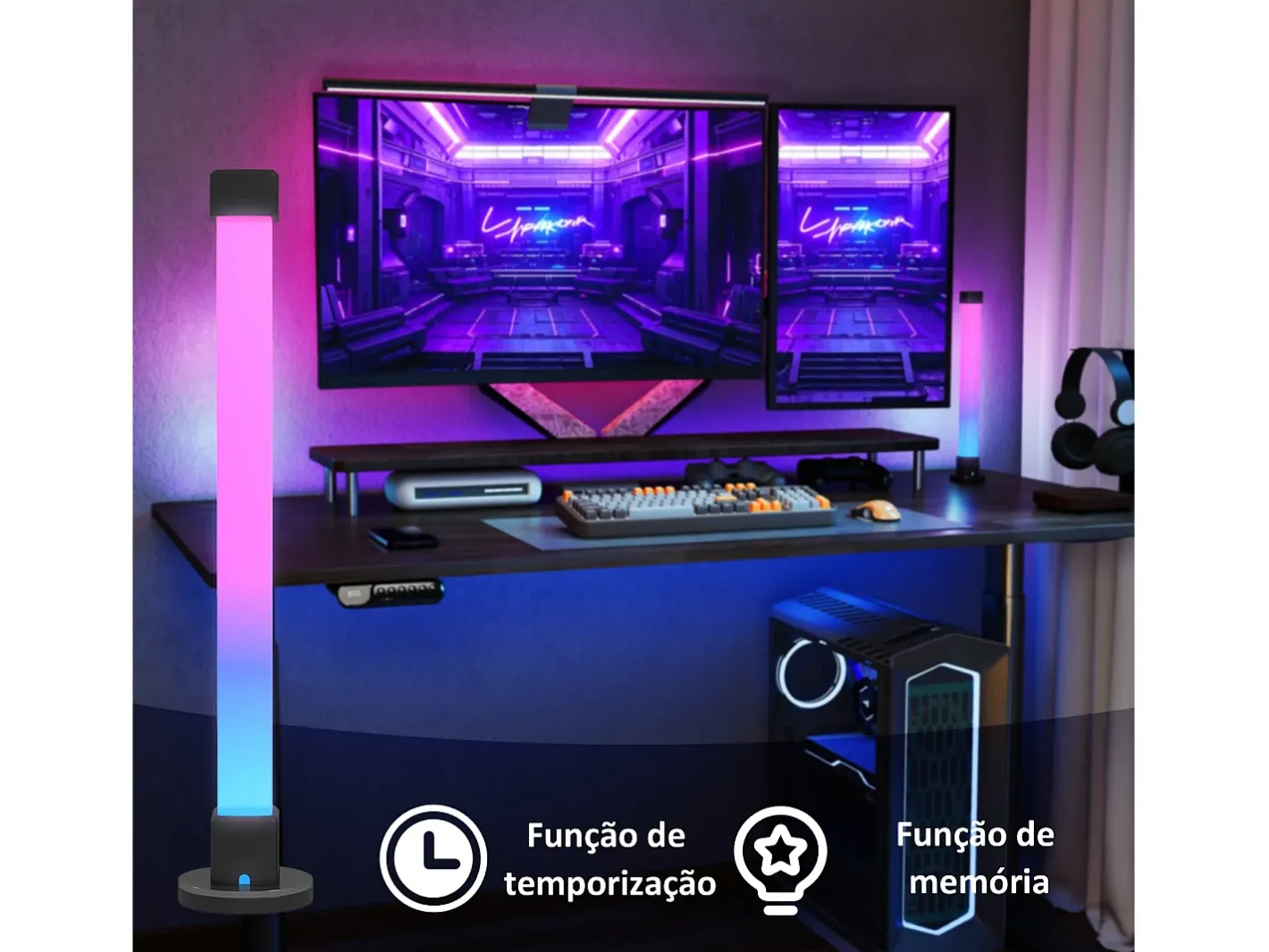 Homcom Lámpara De Mesa-Pack de 2 lámparas Flow luz LED Bluetooth 32,5x6x6 cm Blanco