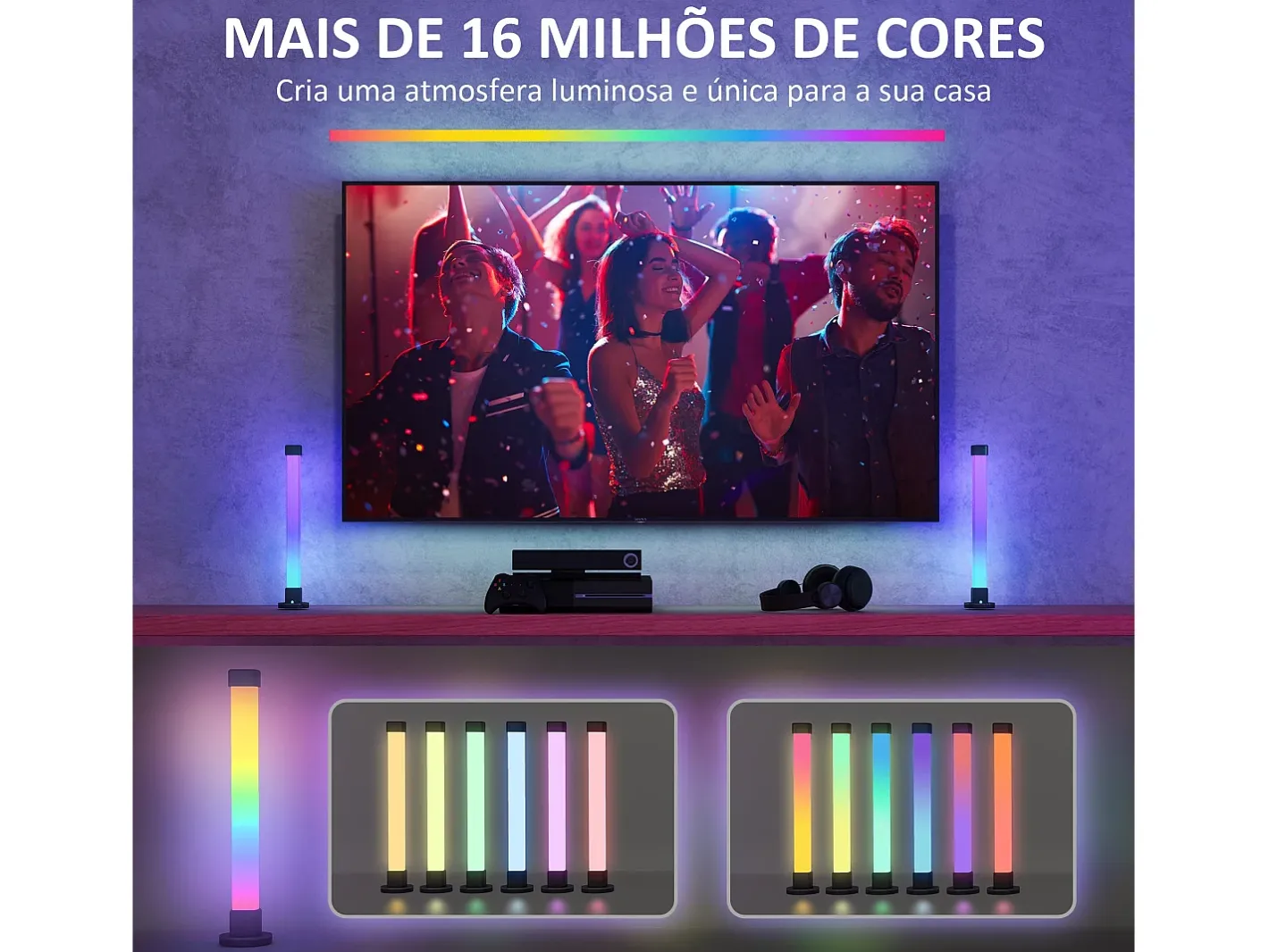 Homcom Lámpara De Mesa-Pack de 2 lámparas Flow luz LED Bluetooth 32,5x6x6 cm Blanco