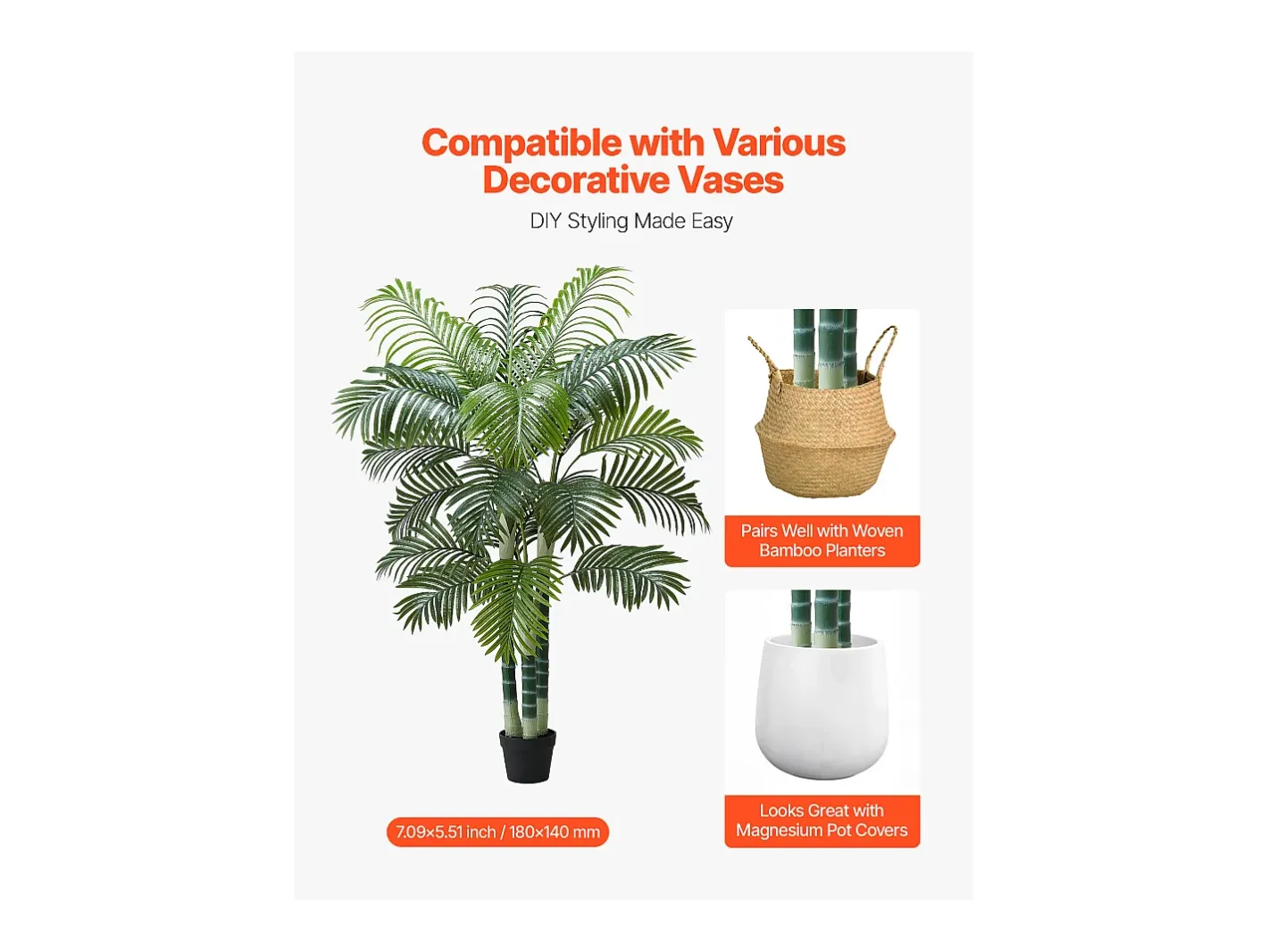 Planta Artificial-Palmera Artificial Areca SucceBuy, 1,8 m, Planta Artificial Tropical en Maceta Blanca, Falso Árbol Tropical Palmera Areca Tronco Grueso,para Decoración Verde