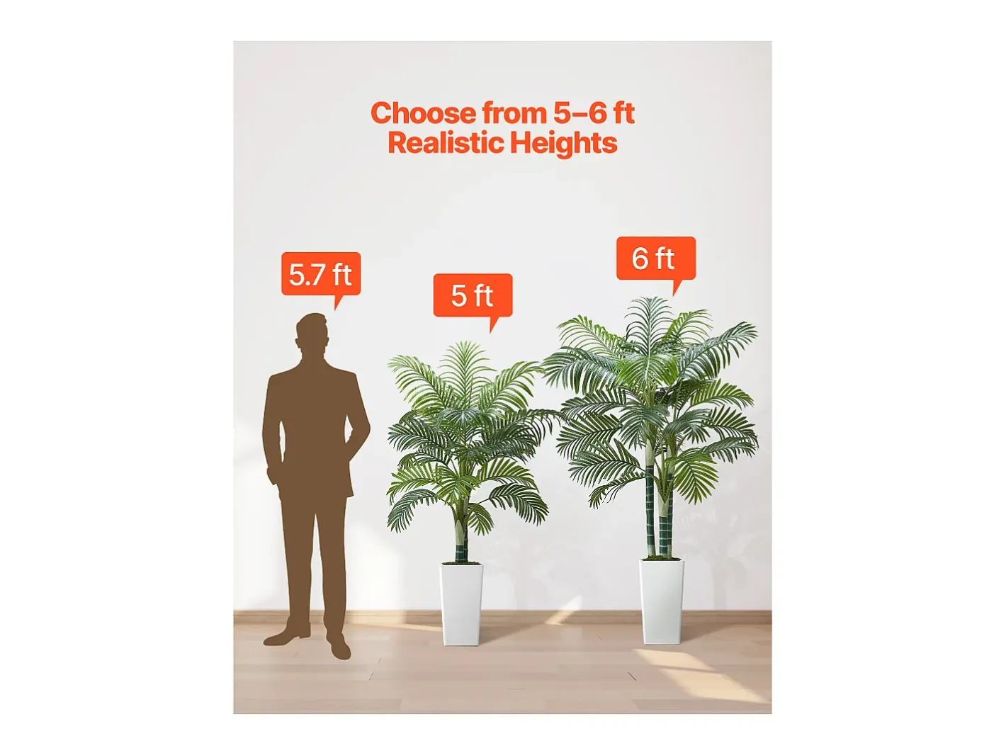 Planta Artificial-Palmera Artificial Areca SucceBuy, 1,8 m, Planta Artificial Tropical en Maceta Blanca, Falso Árbol Tropical Palmera Areca Tronco Grueso,para Decoración Verde