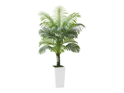 Palmera Artificial Areca SucceBuy, 1,5 m, Planta Artificial Tropical en Maceta Blanca, Falso Árbol Tropical Palmera Areca Tronco Grueso, Planta Falsa para Oficina Verde