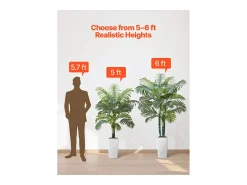 Palmera Artificial Areca SucceBuy, 1,5 m, Planta Artificial Tropical en Maceta Blanca, Falso Árbol Tropical Palmera Areca Tronco Grueso, Planta Falsa para Oficina Verde