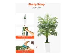 Palmera Artificial Areca SucceBuy, 1,5 m, Planta Artificial Tropical en Maceta Blanca, Falso Árbol Tropical Palmera Areca Tronco Grueso, Planta Falsa para Oficina Verde