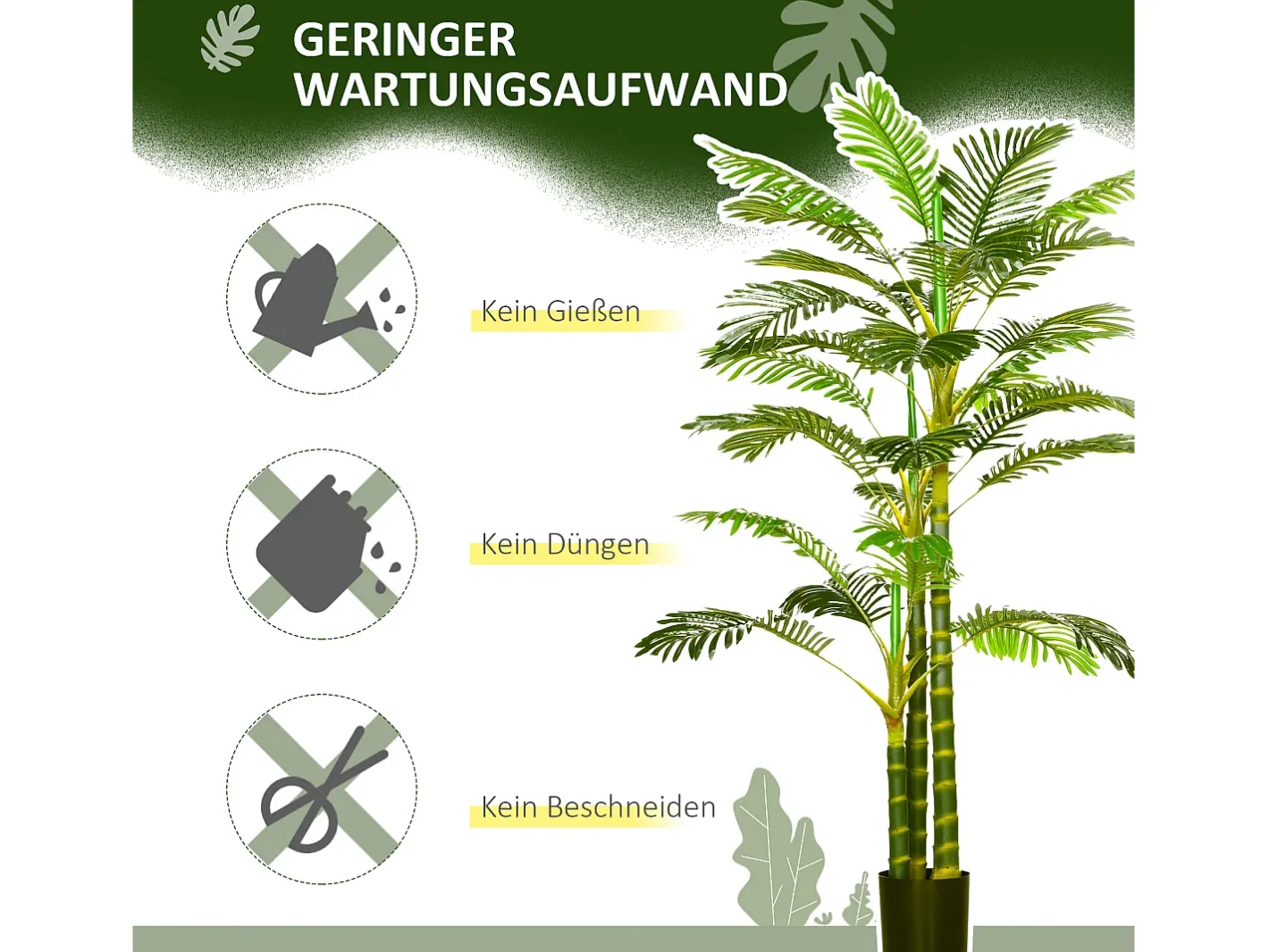 Palmera artificial de 190 cm, planta decorativa de plástico, con maceta, para salón, dormitorio y oficina, color (19,5 x 19,5 x 190 cm) Verde Clearance