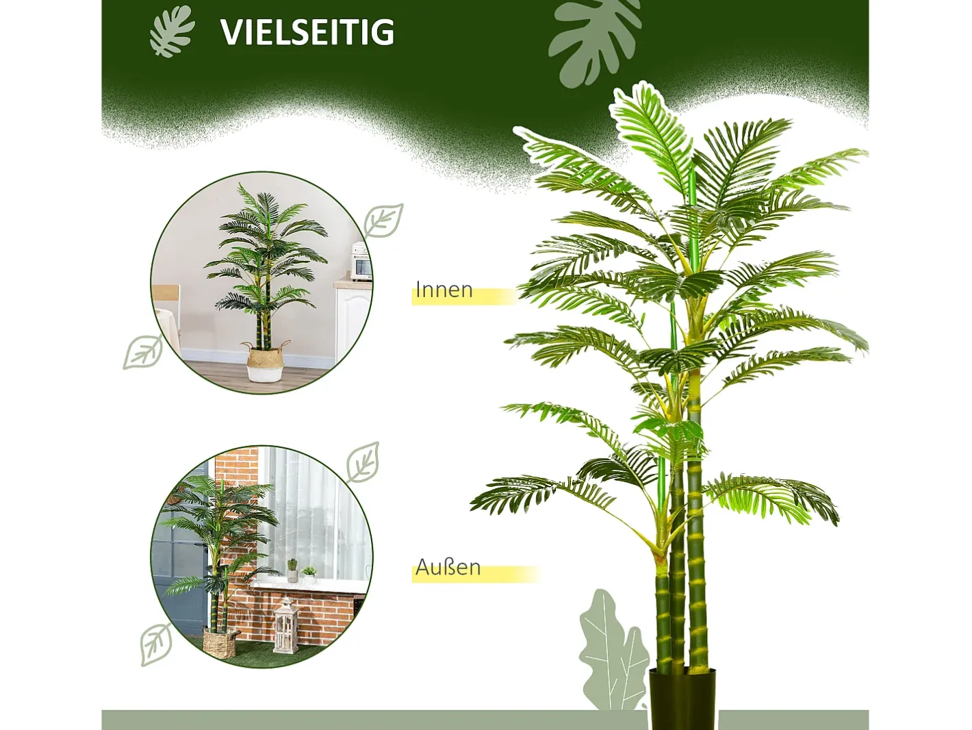 Palmera artificial de 190 cm, planta decorativa de plástico, con maceta, para salón, dormitorio y oficina, color (19,5 x 19,5 x 190 cm) Verde Clearance