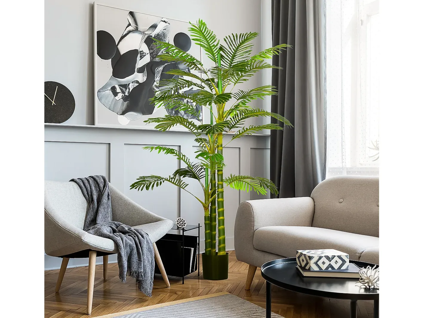 Palmera artificial de 190 cm, planta decorativa de plástico, con maceta, para salón, dormitorio y oficina, color (19,5 x 19,5 x 190 cm) Verde Clearance