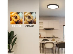 NETTLIFE Plafón-Panel LED , lámpara de techo redonda negra plana, iluminación de techo IP44 LED blanco neutro Negro