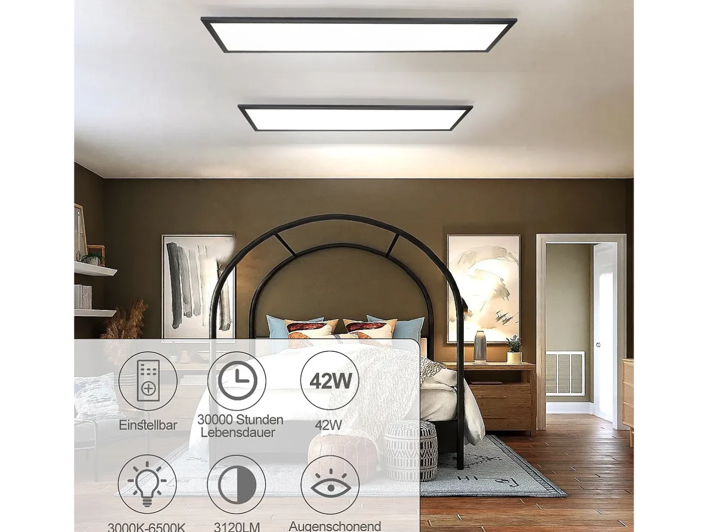 NETTLIFE Plafón-Panel LED regulable , luz de techo plana con control remoto, temporizador de 60 segundos, 42 W Negro