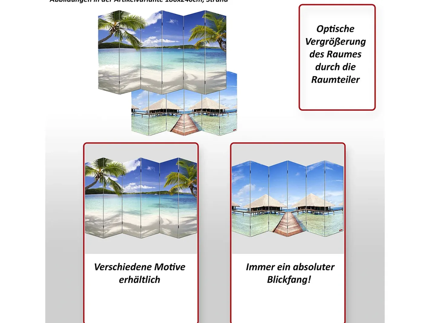 MCW Biombo-Pantalla fotográfica Bagheria, 180x240cm, Playa Azul / Beige