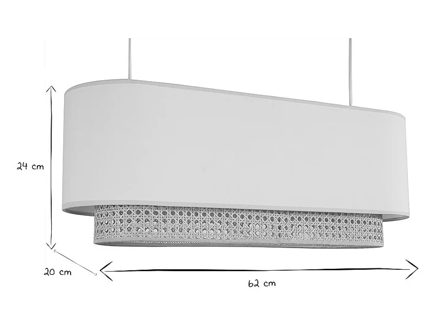 Miliboo Pantalla para lámpara de techo doble de tela blanca y ratán natural 62 cm TIWY Blanco Sale