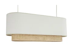 Miliboo Pantalla para lámpara de techo doble de tela blanca y ratán natural 62 cm TIWY Blanco Sale