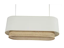 Miliboo Pantalla para lámpara de techo doble de tela blanca y ratán natural 62 cm TIWY Blanco Sale