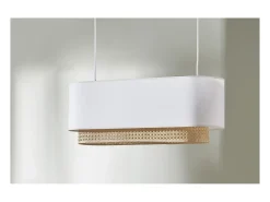 Miliboo Pantalla para lámpara de techo doble de tela blanca y ratán natural 62 cm TIWY Blanco Sale