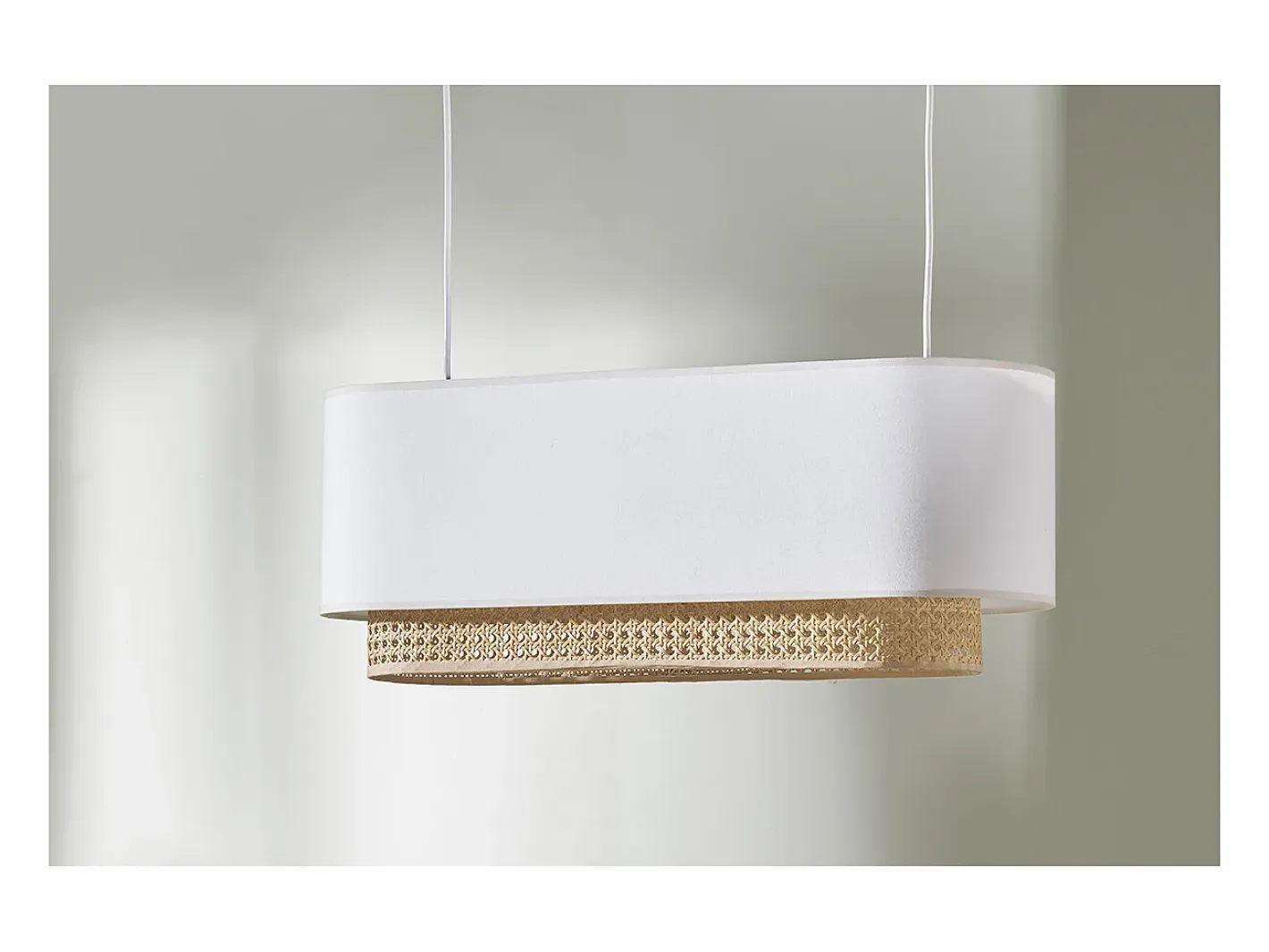 Miliboo Pantalla para lámpara de techo doble de tela blanca y ratán natural 62 cm TIWY Blanco Sale
