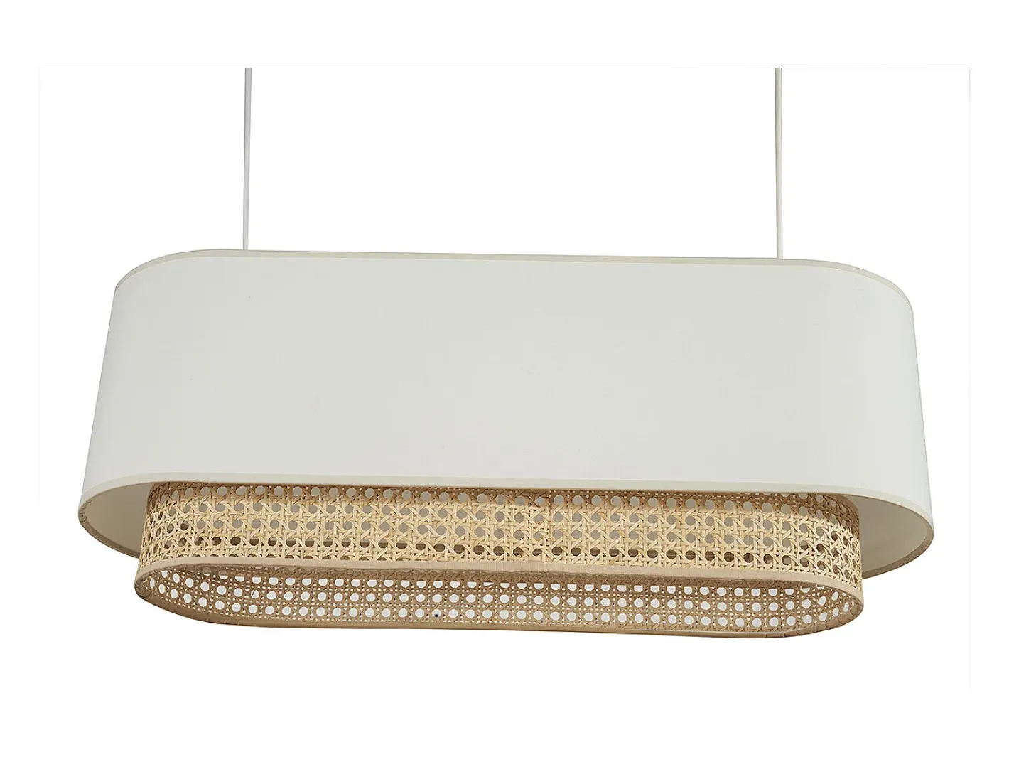 Miliboo Pantalla para lámpara de techo doble de tela blanca y ratán natural 62 cm TIWY Blanco Sale
