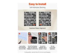Papel Pintado Adhesivo de Pared SucceBuy, 45 cm x 10 m, Rollo de Papel Pintado Autoadhesivo en Vinilo, Motivo Ladrillo , para Revestimiento de Pared Gris