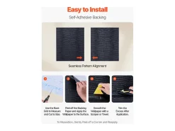 Papel Pintado-Papel Pintado Adhesivo de Pared SucceBuy, 40 cm x 10 m, Rollo Papel Pintado Autoadhesivo Vinilo, Motivo Textura Agrietada Negra, para Revestimiento de Pared Negro