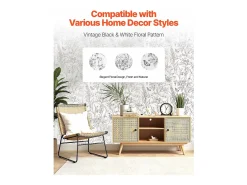 New Papel Pintado Adhesivo de Pared SucceBuy, 45 cm x 10 m, Rollo Papel Pintado Autoadhesivo Vinilo, Motif Floral Botánico , Impermeable Blanco