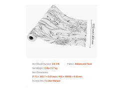 New Papel Pintado Adhesivo de Pared SucceBuy, 45 cm x 10 m, Rollo Papel Pintado Autoadhesivo Vinilo, Motif Floral Botánico , Impermeable Blanco