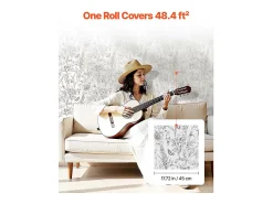 New Papel Pintado Adhesivo de Pared SucceBuy, 45 cm x 10 m, Rollo Papel Pintado Autoadhesivo Vinilo, Motif Floral Botánico , Impermeable Blanco